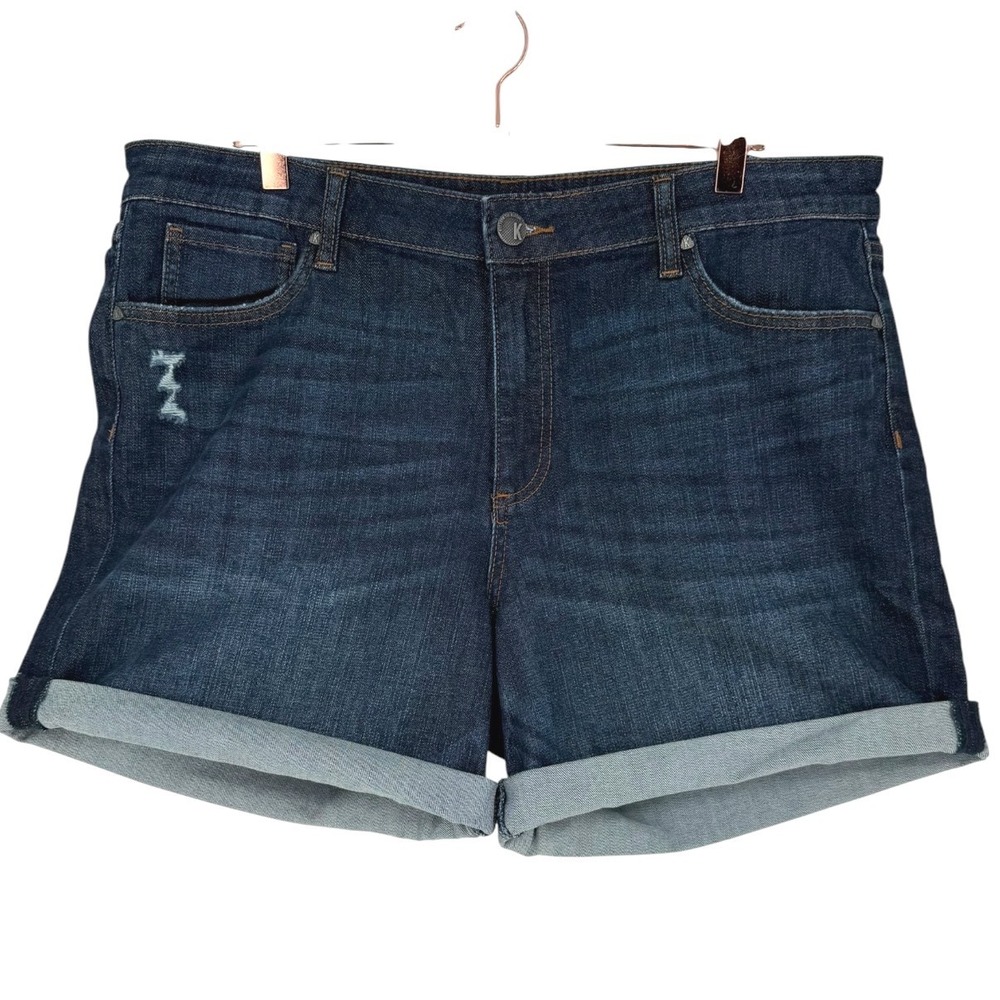 Kut from the Kloth Womens Chloe Boyfriend Short Dark Wash Distressed Denim Sz 16